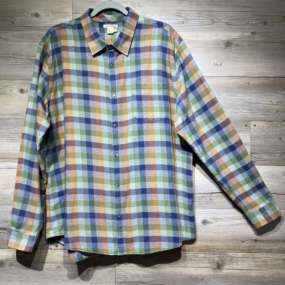 Carbon 2 Cobalt Button-Up Shirt Men’s XL Multicolor Check Cotton Woven Casual